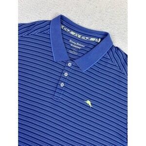 Tommy Bahama Polo Shirt Mens XXLT Blue Striped IslandZone Pima Cotton Golf Beach